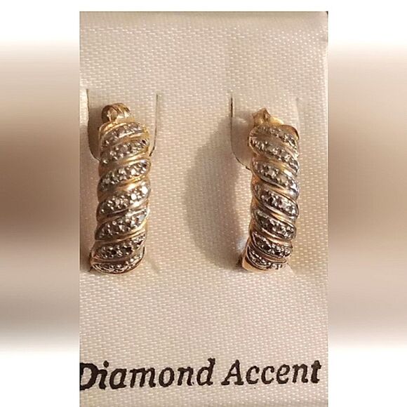 925 Semi Hoop Diamond Accent Pierced Earrings NWOT - Picture 1 of 3
